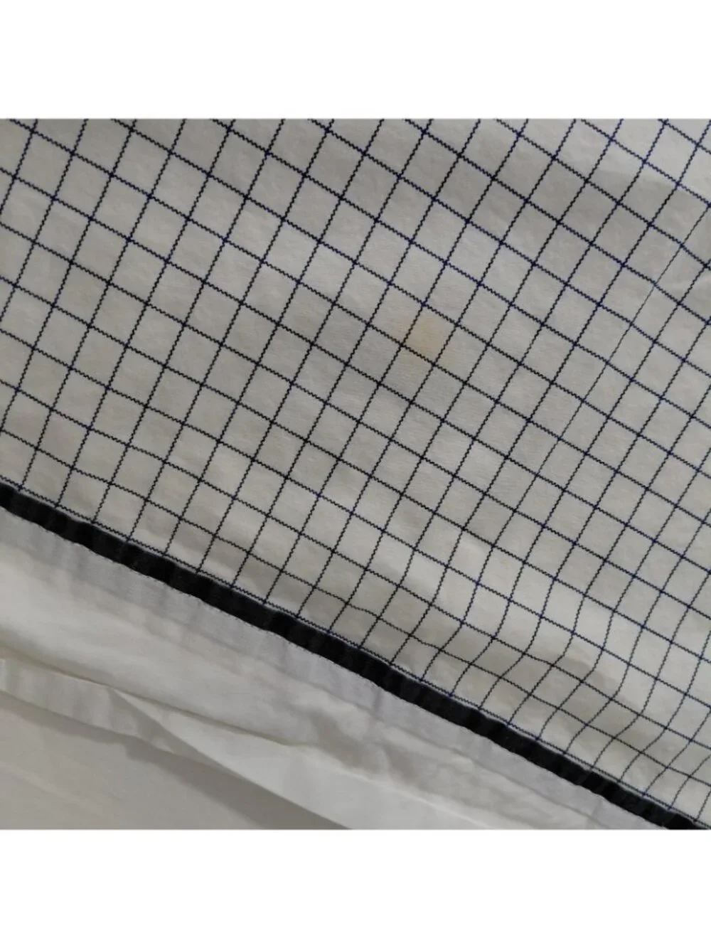 Nautica Queen Flat Sheet 85x101 White Navy Grid Check Cotton Bedding Flaws